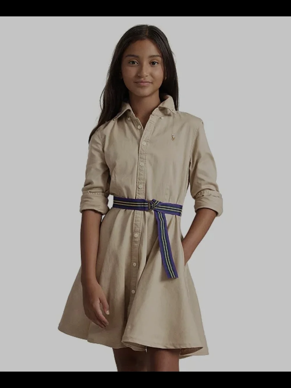 Ralph Lauren Beige Shirt Dress with Striped Belt Sz 16